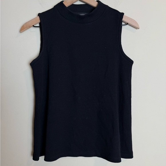 Eileen Fisher Womens Refibra Ribbed Mock Neck Tank Top Size PP Black Minimalist - Picture 1 of 5